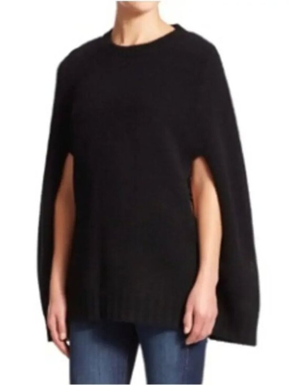 360Cashmere Wool Cashmere Blend Black Cape Poncho
